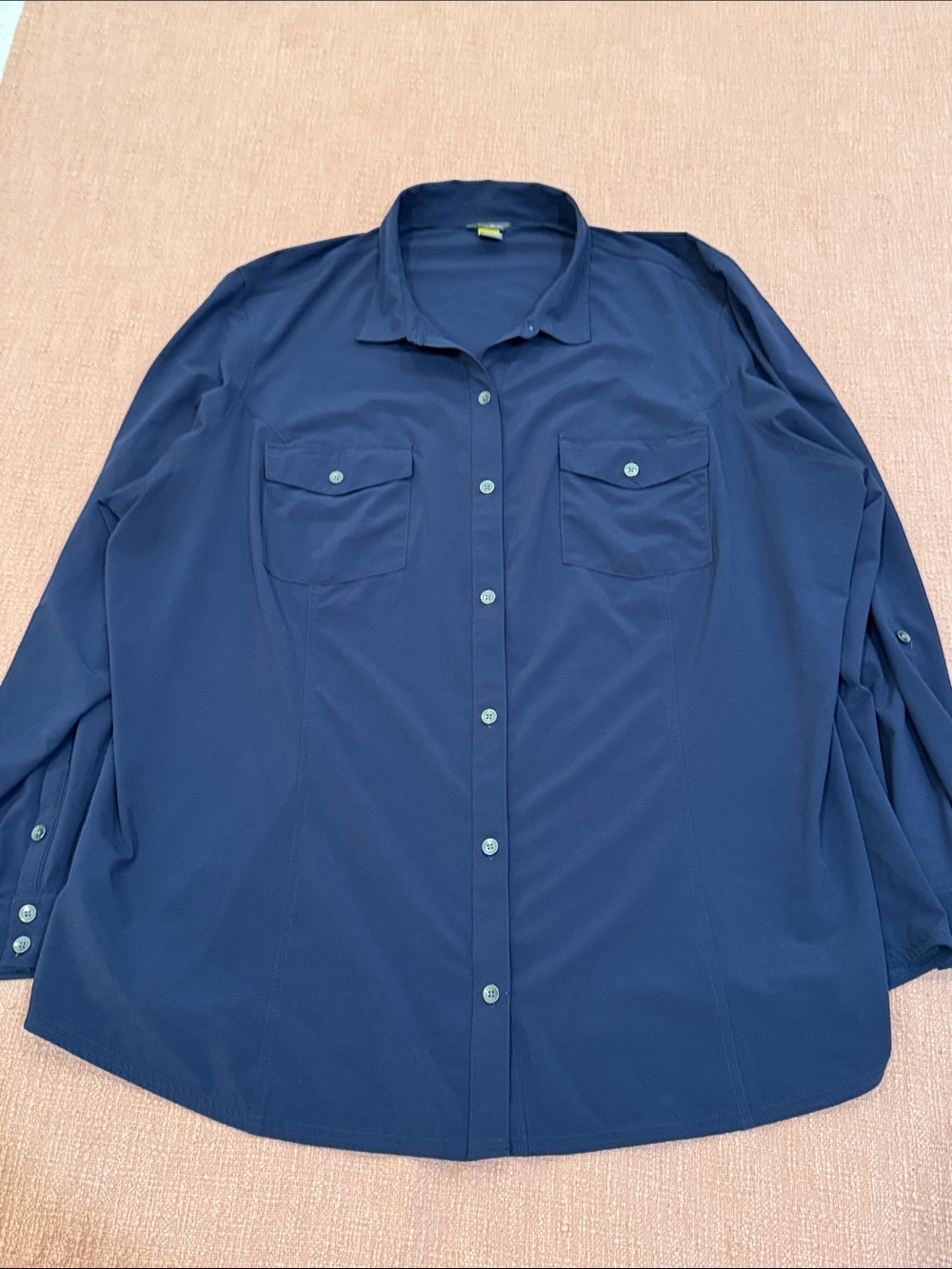 Eddie Bauer 3X women’s Navy Button-Front Long Sleeve fitted blouse / Shirt